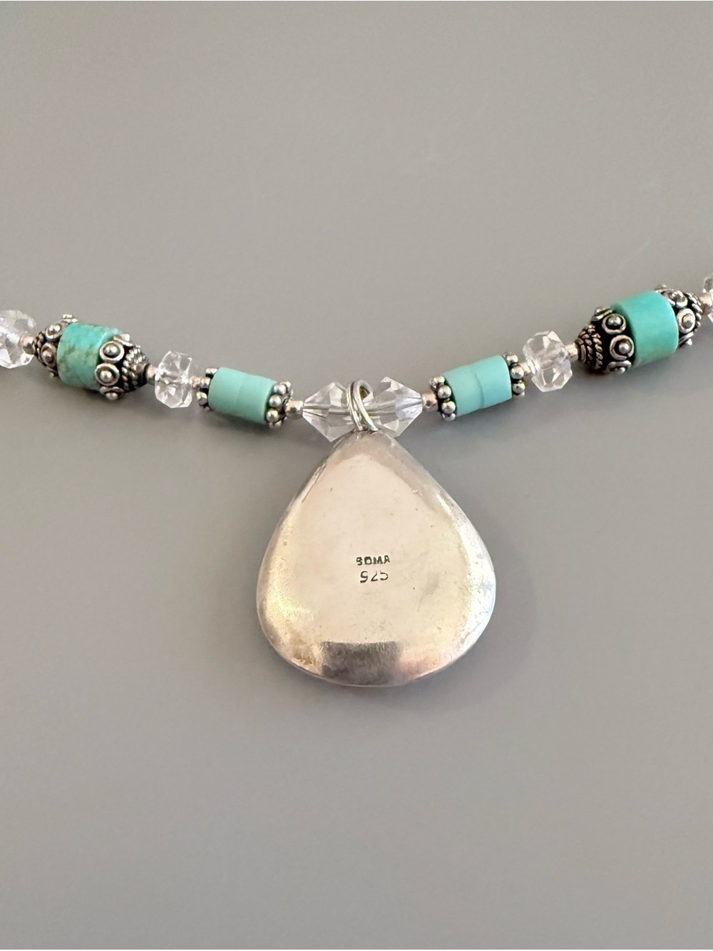 Southwestern Turquoise Sterling Silver Boma Pendant Heshi Necklace VTG🔥 - Picture 5 of 5